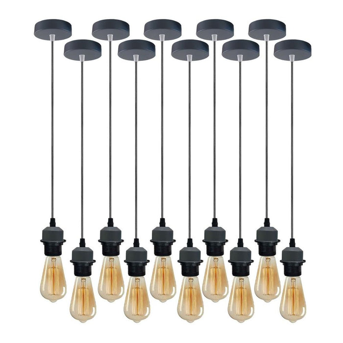 Industrial Grey Pendant Light, Pack of 10, E27 Lamp Holder, Dimmable, High-Quality Materials