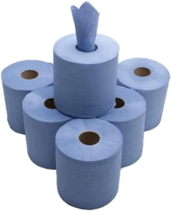 Premium Centrefeed Blue Roll 6 Pack - Absorbent, Recycled, Ideal for Kitchens, Cleaning, Drying Hands - 70M Length