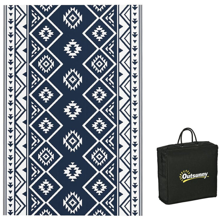 Outsunny Reversible Outdoor Rug, Water-Resistant, 182x274cm, Dark Blue, Carry Bag