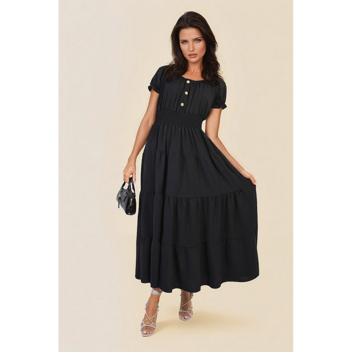 Emmy Smocked Waist Tiered Midi Dress - Elegant, Versatile, and Flattering Silhouette for Any Occasion