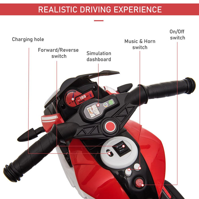 Premium Quality Kids Electric Motorcycle: Ride-On Toy, 6V Battery, Music, Horn, Lights, Red HOMCOM