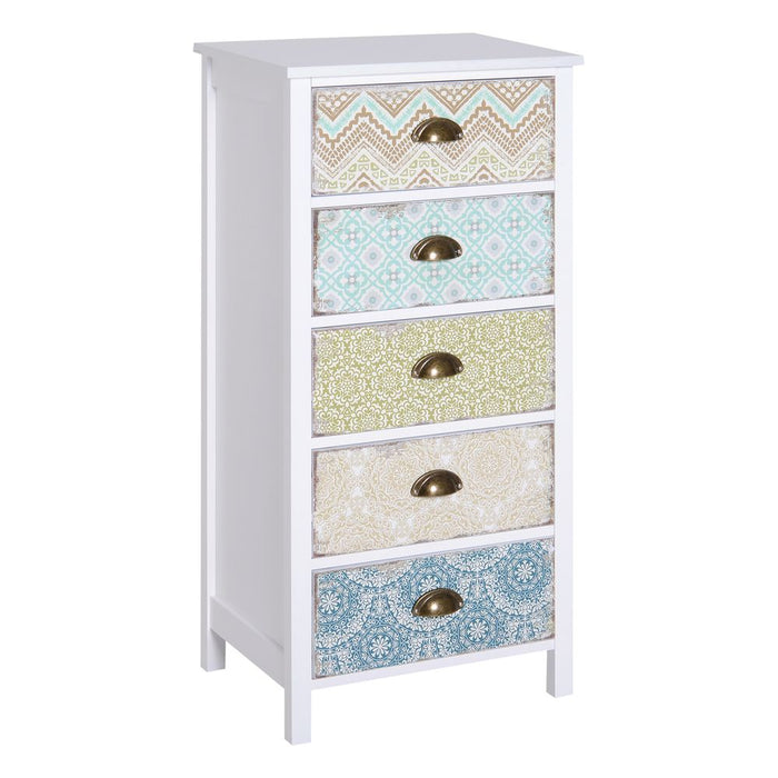 Storage Chest Unit Dresser 5 Drawer Retro Style Wood White Entryway