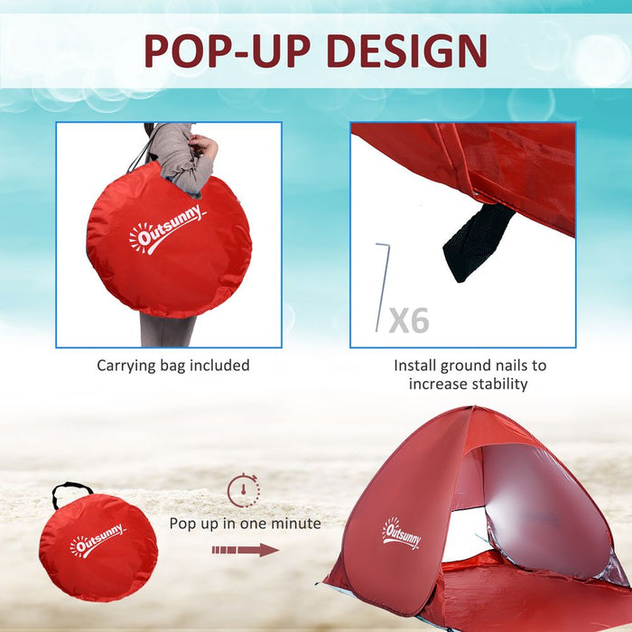 Outsunny Red Beach Tent: Instant Camping Pop up Sun Shade Shelter