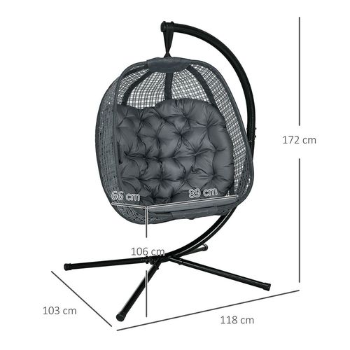 Outsunny Hanging Swing Chair w/ Thick Cushion, Patio Hanging Chair, Dark Grey