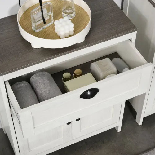 Bathroom Floor Standing Cabinet Storage Organizer w/ Drawer Double Door, White