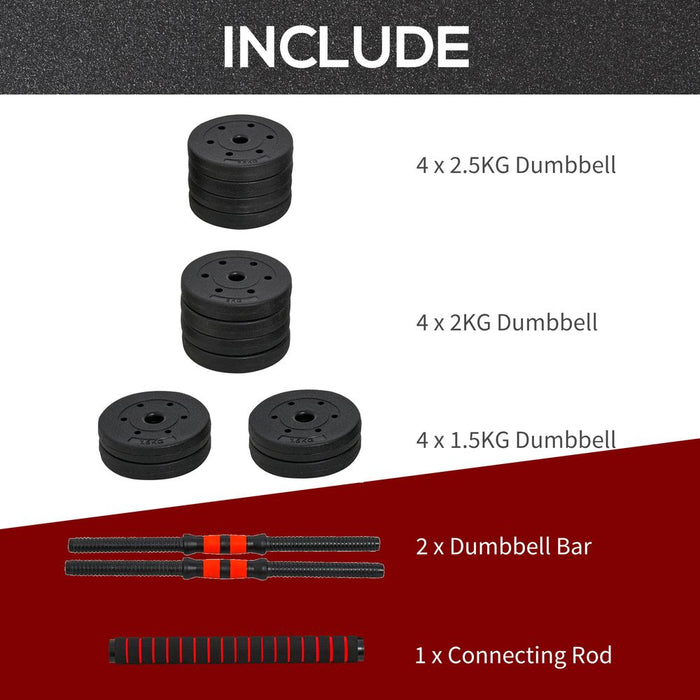 Versatile 2 IN 1 Barbell Dumbbells Weight Set - 25kg for Body Fitness - HOMCOM