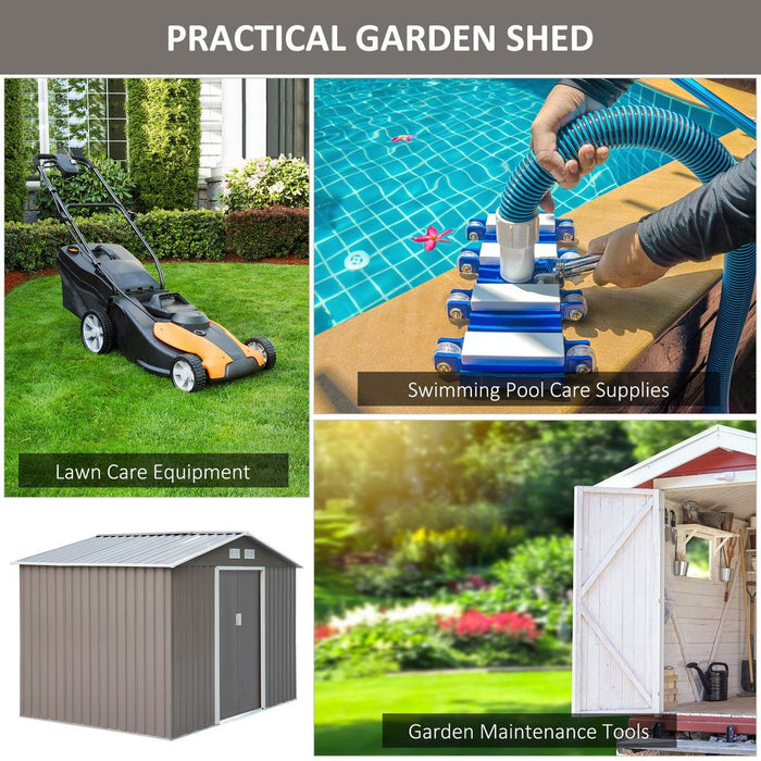 Durable 9x6FT Grey Steel Outdoor Garden Shed with Ventilation - Secure Storage Solution