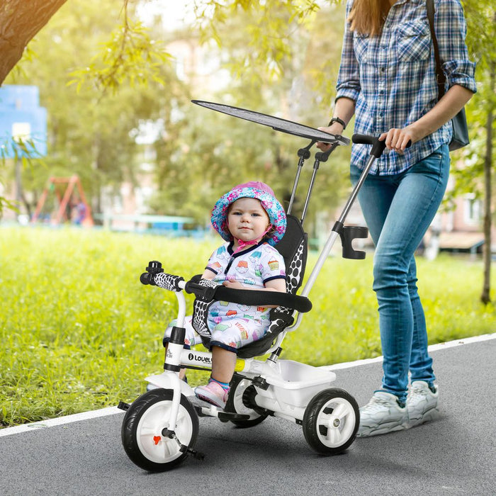 HOMCOM 6 in 1 Kids Tricycle w/ Removable Handle for 1.5+ year, White