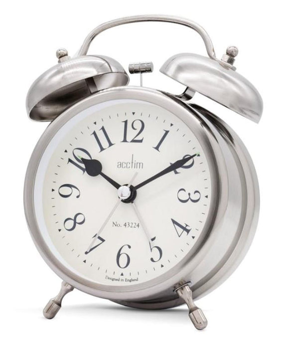 Acctim Pembridge Metal Double Bell Alarm Clock - Antique Silver, Quartz Movement