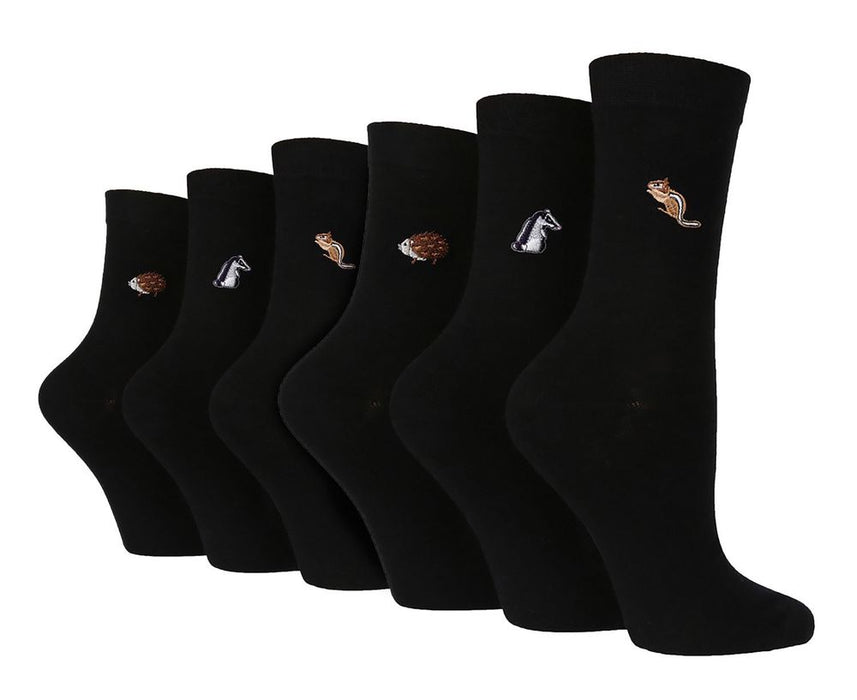 Wildfeet Ladies 6 Pack Embroidered Crew Socks