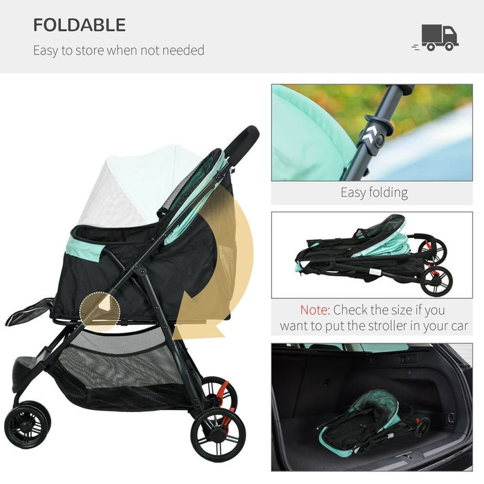 PawHut Dog Stroller - XS/S Dogs, Cats - Rain Cover - Green