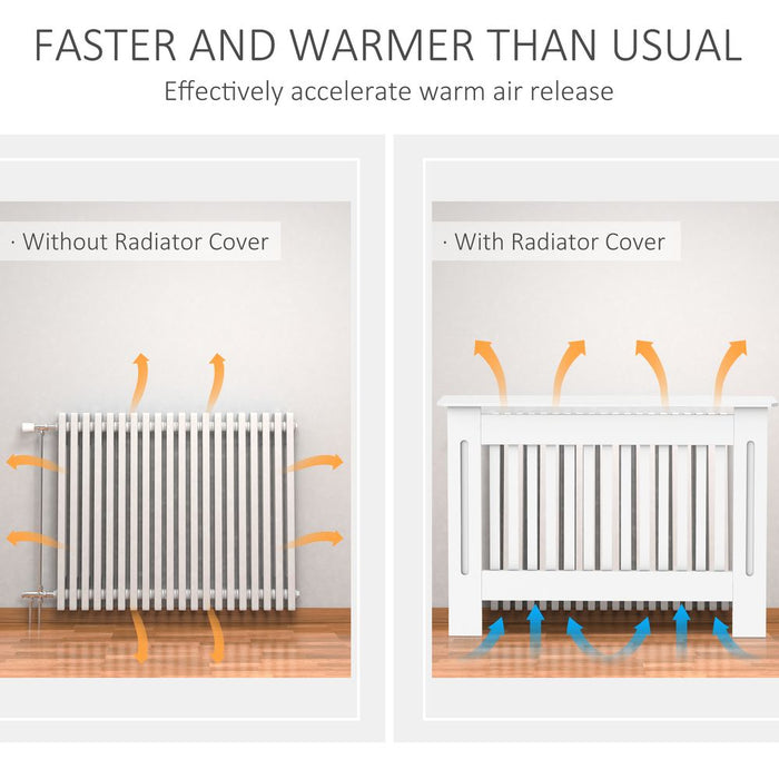 HOMCOM Slatted Radiator Cover Painted Cabinet MDF Lined Grill in White (112L x 19W x 81H cm)