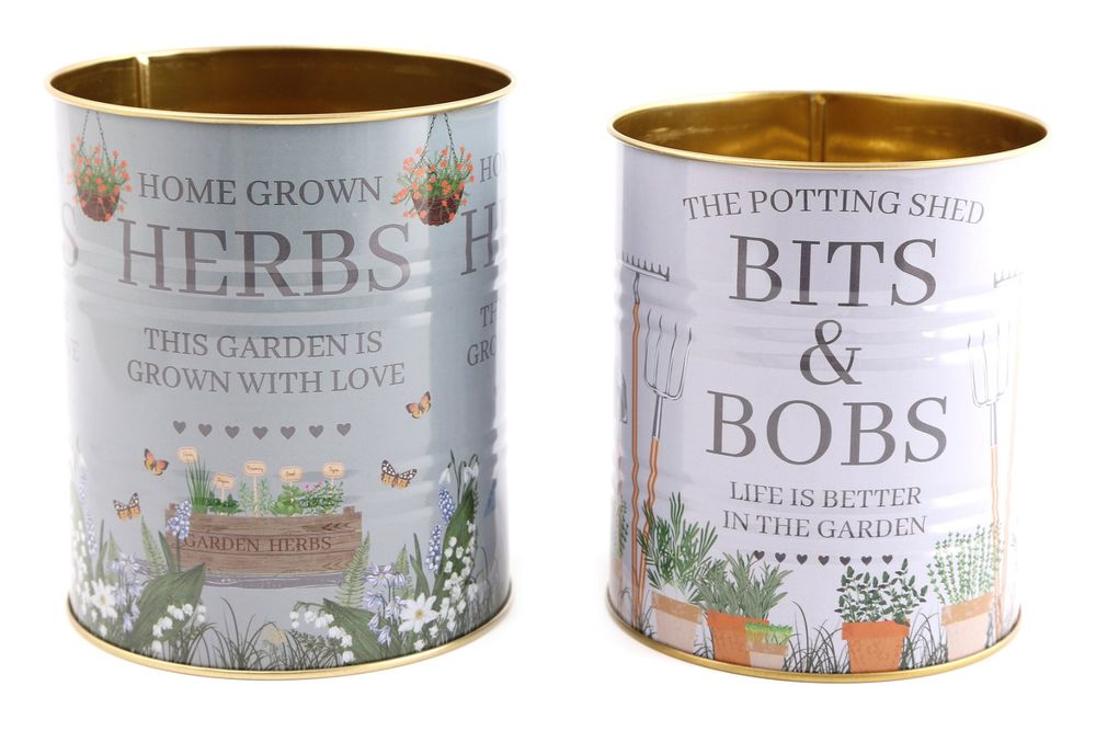 Potting Shed Storage Tins - Set of Two - Quality, Functional, Stylish - Perfect for Gardening & Storage