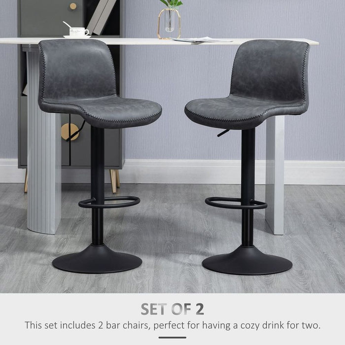 Retro Barstools Set of 2 PU Leather Adjustable Height Swivel Bar Chairs