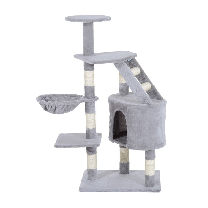 PawHut Cat Tree Kitten Scratching Post Scratch Scratcher Climb Activity Center Play House Pet Furniture 125cm (Grey)