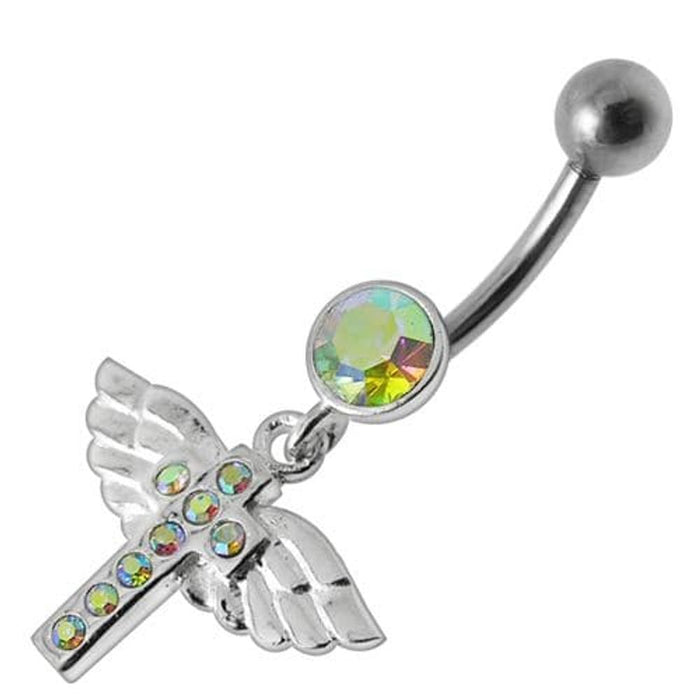 Jeweled Flying Cross Dangling Belly Ring