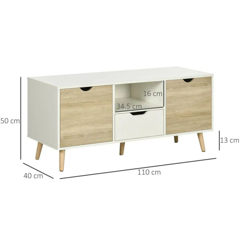 Modern TV Unit Cabinet Stand w/ Cabinets and Drawer for Living Room Natural