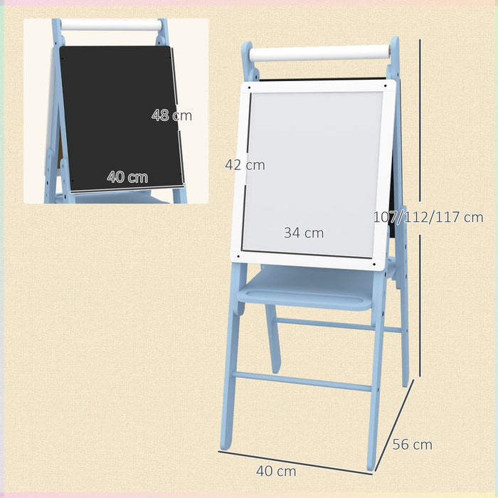 Art Easel for Kids, Double-Sided Whiteboard Chalkboard w/ Paper Roll - Blue