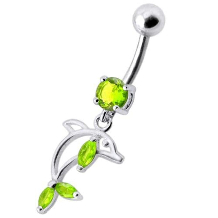 Jeweled Dolphin Dangling Navel Banana Ring