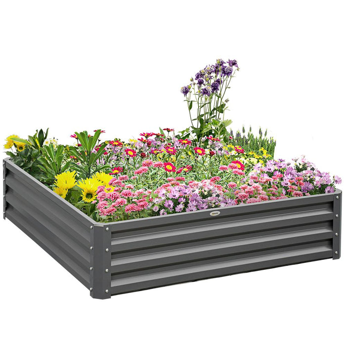 Outsunny Raised Garden Bed - Metal Planter - Light Grey