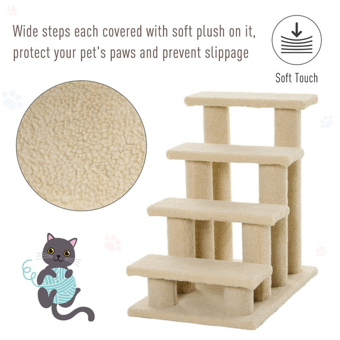 PawHut Dog Steps for Bed 4 Step Pet Stairs for Sofa Dog Cat Climb Ladder 63x43x60 cm Light Brown