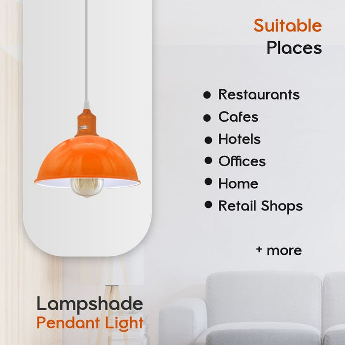 2Pack Dome Shaped Orange Loft Style Sturdy Metal Lamp Shade Pendant Lights 21cm Bottom Spray Painted Finish Inner White