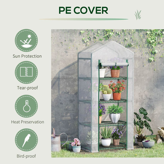 4 Tier Mini Greenhouse, Portable with Steel Frame, PE Cover, 160x69x50cm
