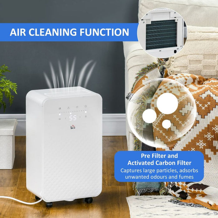 HOMCOM 10L/Day Protable Quiet Air Dehumidifier with Purifier, Timer, 5 Modes