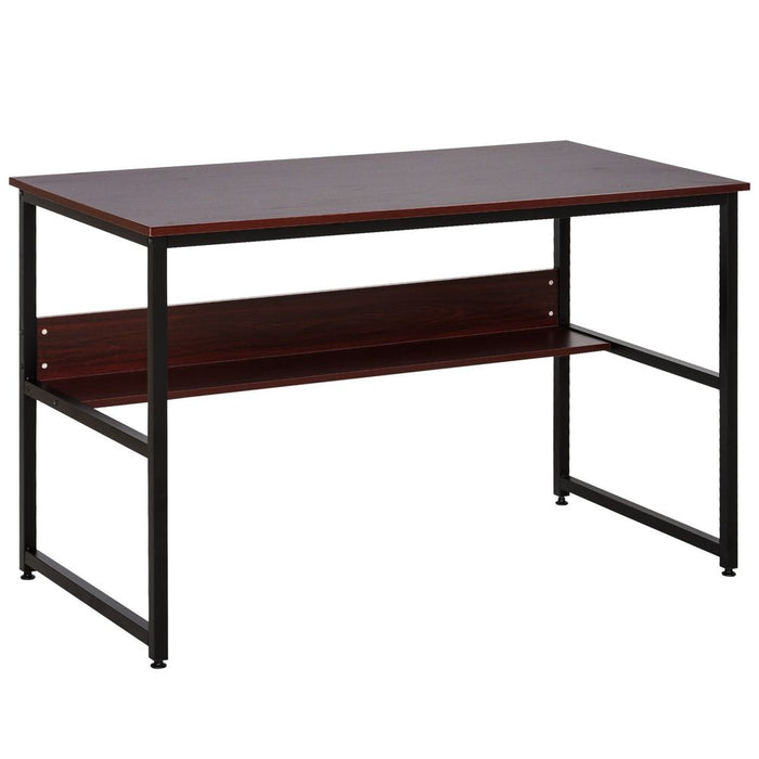 Premium 2-Tier Writing Desk: Metal Frame, Smooth Shelves, Storage Shelf - Brown