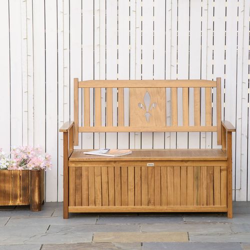 2 Seater Wood Garden Storage Bench Outdoor Storage Box Natural