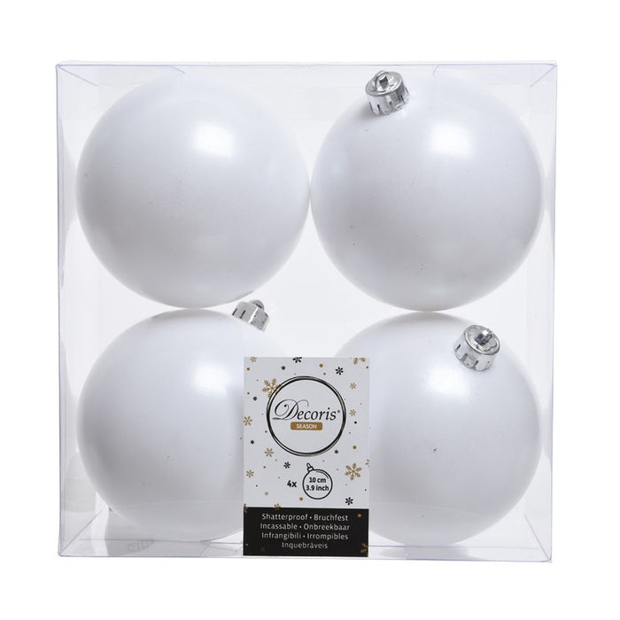 Shatterproof Winter White Bauble 10cm Pack of 4 - Christmas