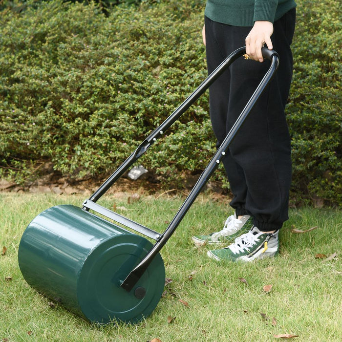 Outsunny 30cm Metal Lawn Roller-Deep Green - Flatten Your Garden with Ease