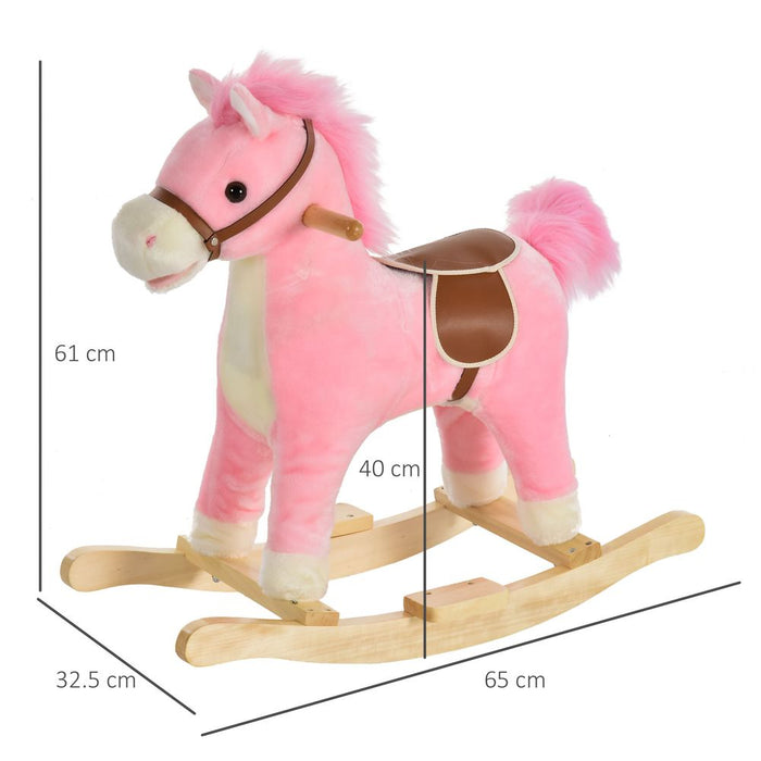 High-Quality Kids Plush Rocking Horse w/ Moving Mouth & Tail Sounds - Pink HOMCOM