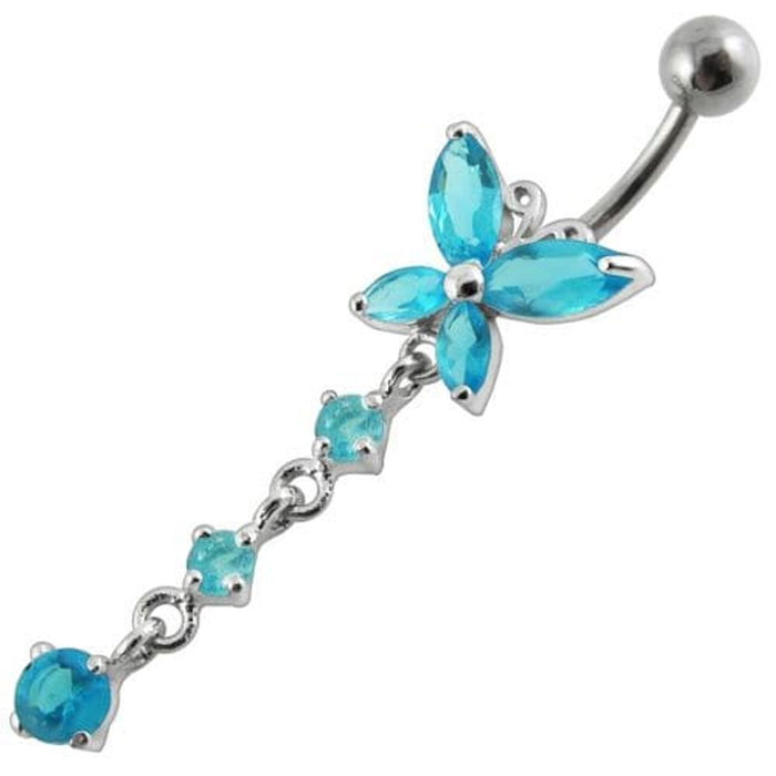 Fancy Long Tail Flower Jeweled Dangling Navel Ring