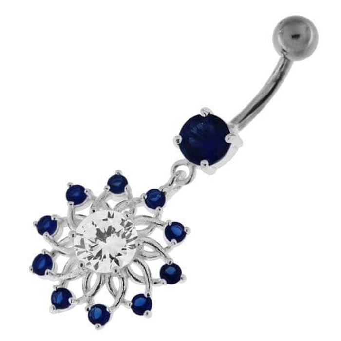 Jeweled Lotus Flower Sterling Silver Belly Button Ring