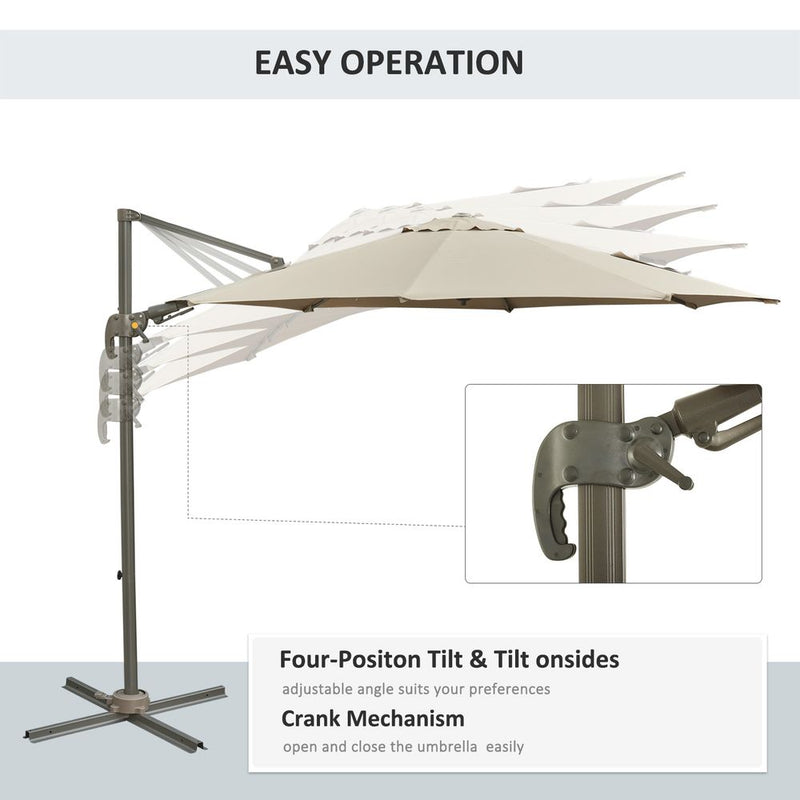 3 m Beach Hanging Umbrella Parasol-Khaki