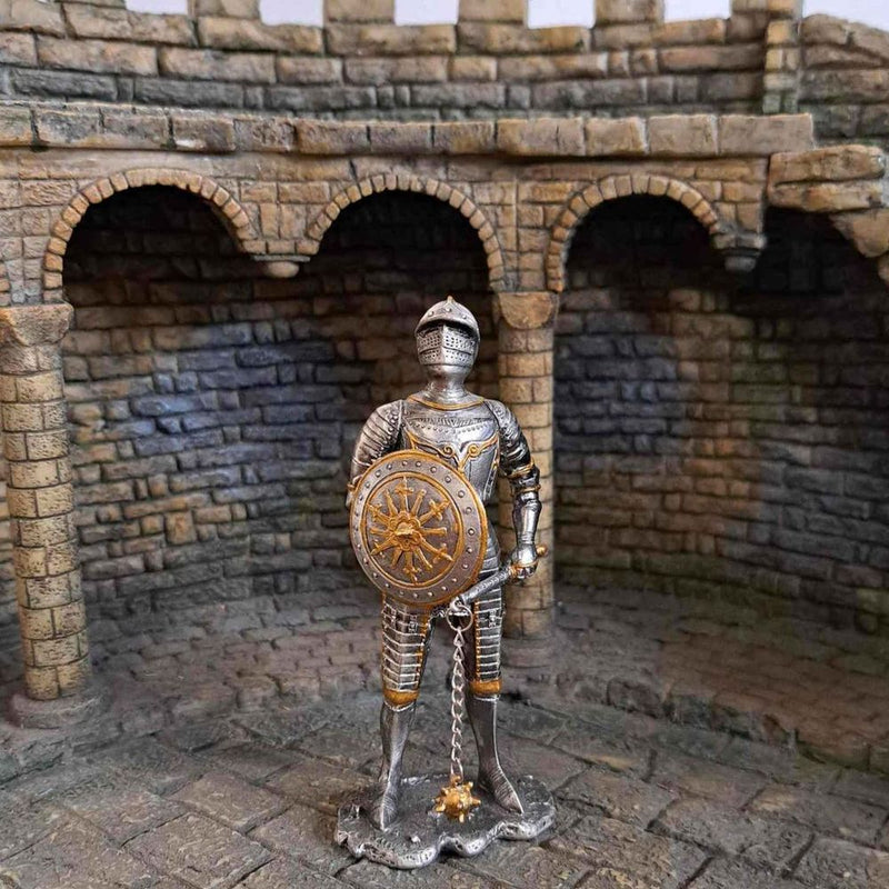 Knight With Shield and Flail - 15th Century (hand-cast statue sculpture) 10.5cm Height