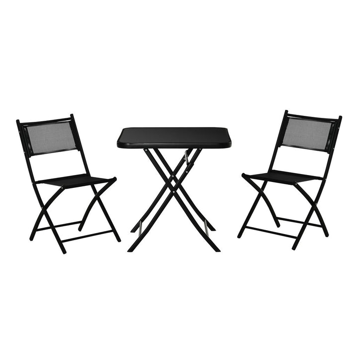 High-Quality 3PC Garden Bistro Set, Folding Black Glass