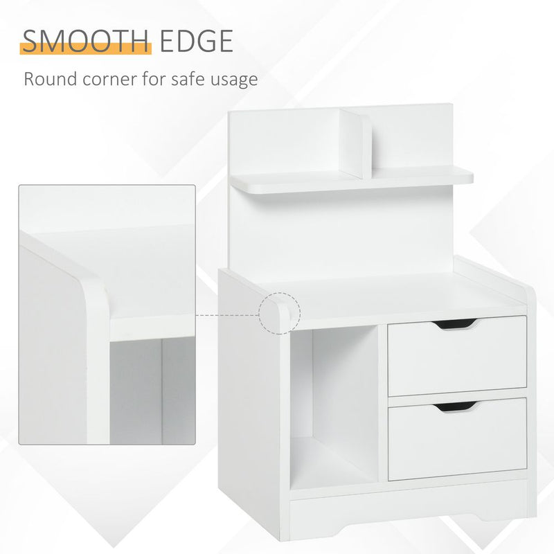 HOMCOM Bedside Table, Small Bedside Cabinet with 2 Drawers and Storage Shelves, Accent Table for Living Room, Bedroom, White