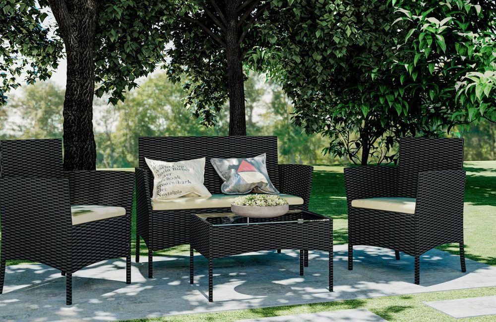 Premium 4-Piece Rattan Garden Furniture Set: Armchairs, Sofa, Table. All-Weather, UV Resistant. High Quality. Assembly Required.