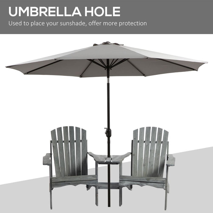 Wooden Double Adirondack Chairs Loveseat & Center Table & Umbrella Hole, Grey