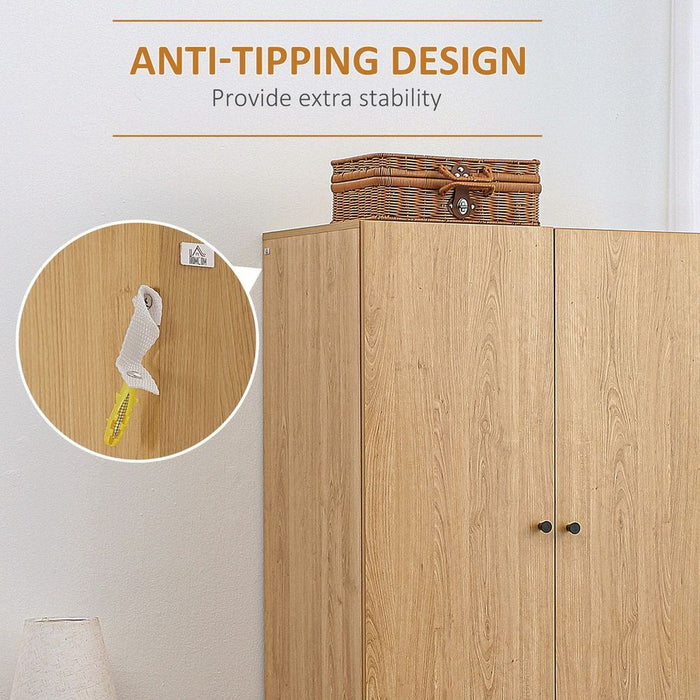 Modern Wardrobe with 2 Drawers, Hanging Rail, Clothes Organizer for Bedroom