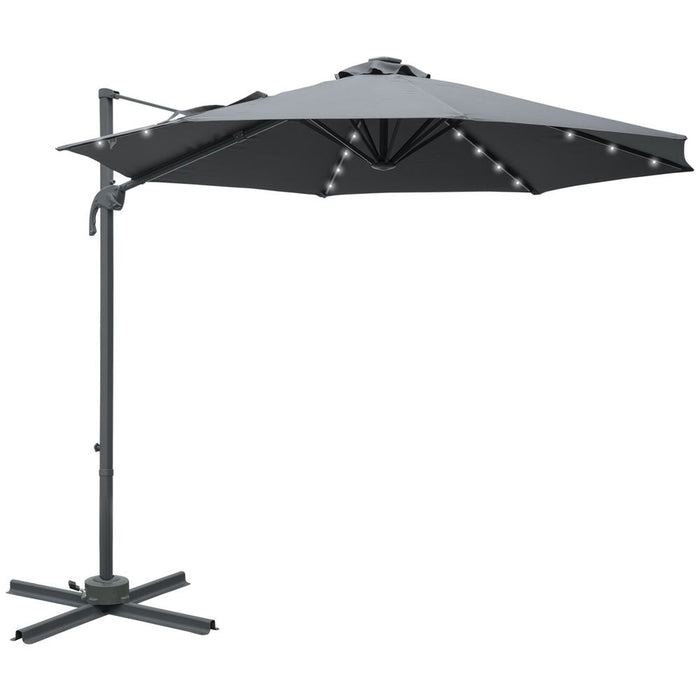 3(m) Cantilever Parasol Patio Umbrella - Solar Lighted, Crank, Dark Grey