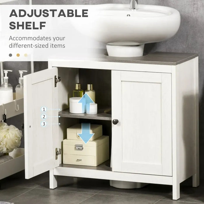 Freestanding Bathroom Under Sink Cabinet w/ Doors Adjustable Shelf, White