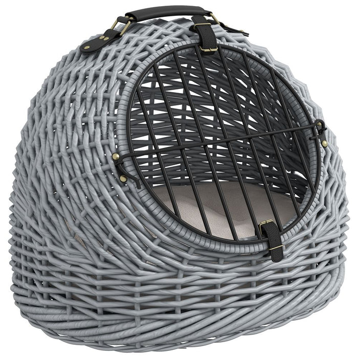 Luxury Wicker Cat Basket - Portable & Comfortable Cat Bed - Grey