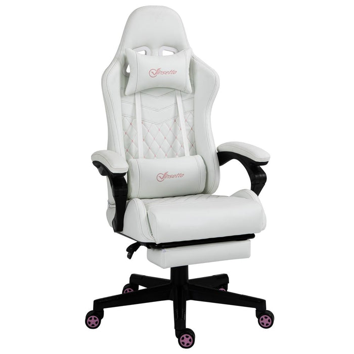 Premium White Racing Gaming Chair: PU Leather, Recliner, Home Office