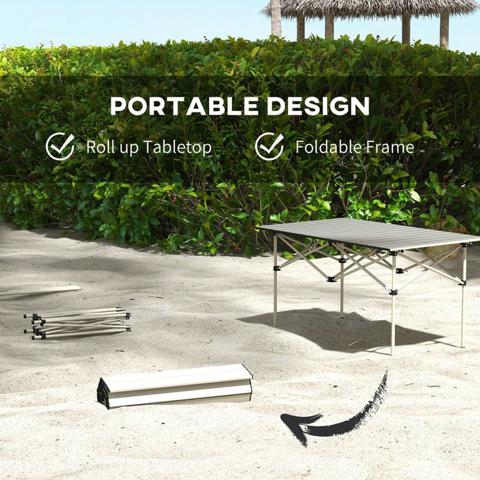 Outsunny Portable Folding Camping Table with Roll Up Aluminium Top Carry Bag