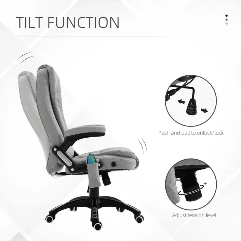 Executive Reclining Chair w/ Heating Massage Points Relaxing Headrest Grey