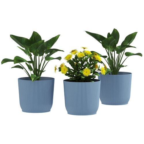 Outsunny Set of 3 Round Plant Pots Outdoor 22cm for Garden Decoration, Blue