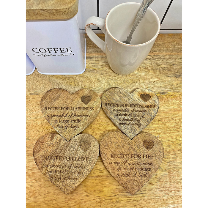 Rustic Heart Coaster Set | 4 Wooden Coasters | Sentimental Message | 10.5cm x 9.5cm